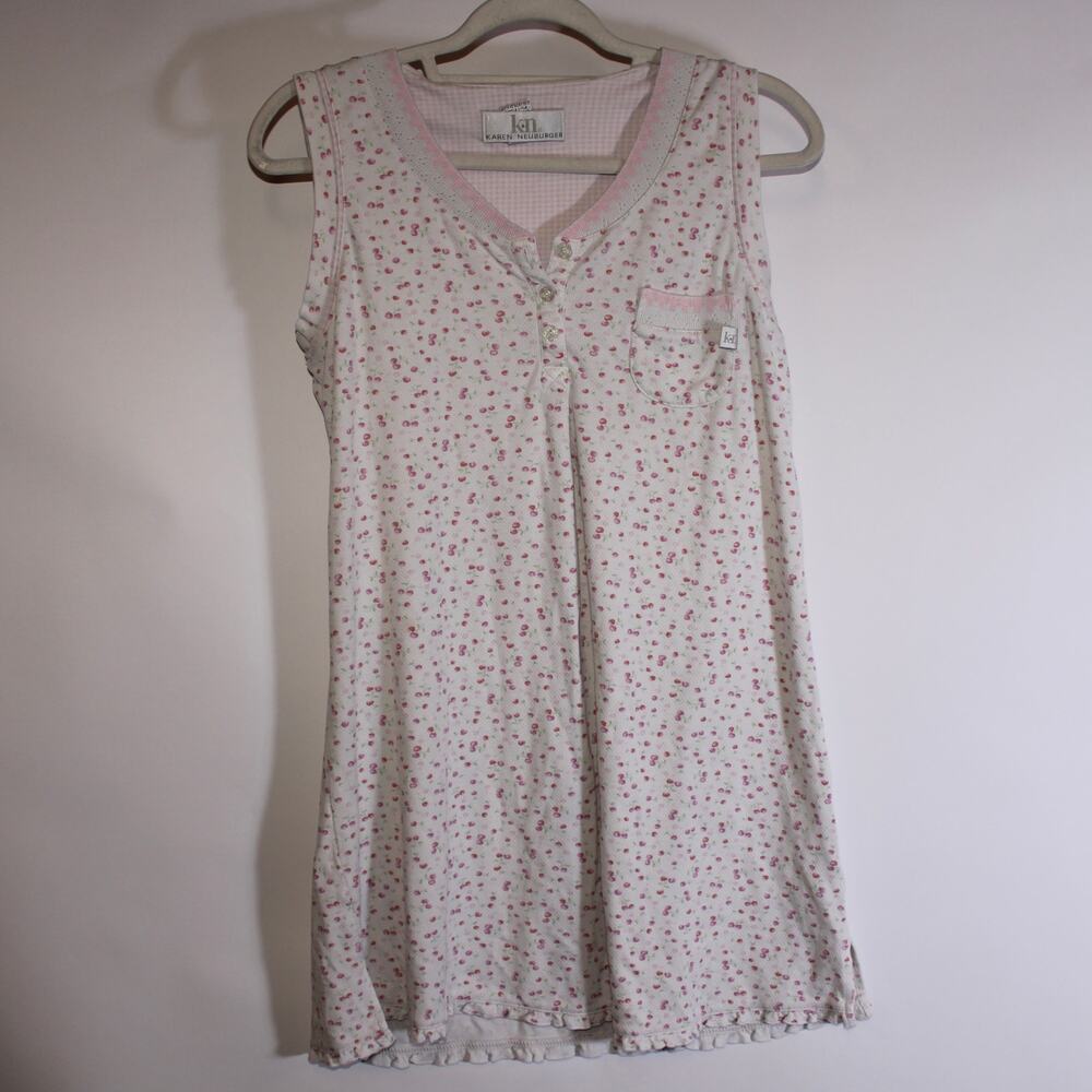 Karen Neuburger White And Cherry Night Gown With Ruffles Size 8